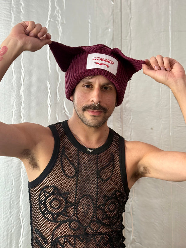 LOVERBOY BY CHARLES JEFFREY CHUNKY EARS BEANIE RED