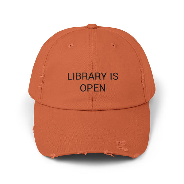 LIBRARY IS OPEN Distressed Cap in 6 colors