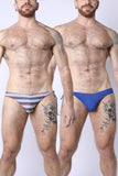 2-IN-1 MAUI SIDE TIE REVERSIBLE LOW RISE SWIM BRIEF - BLUE / GEOMETRIC