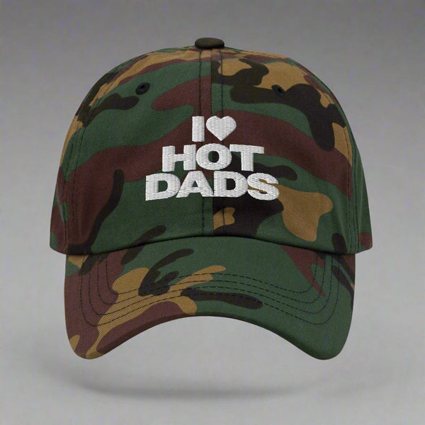 I Love Hot Dads Dad Hat by YES HOMO in Green Camo