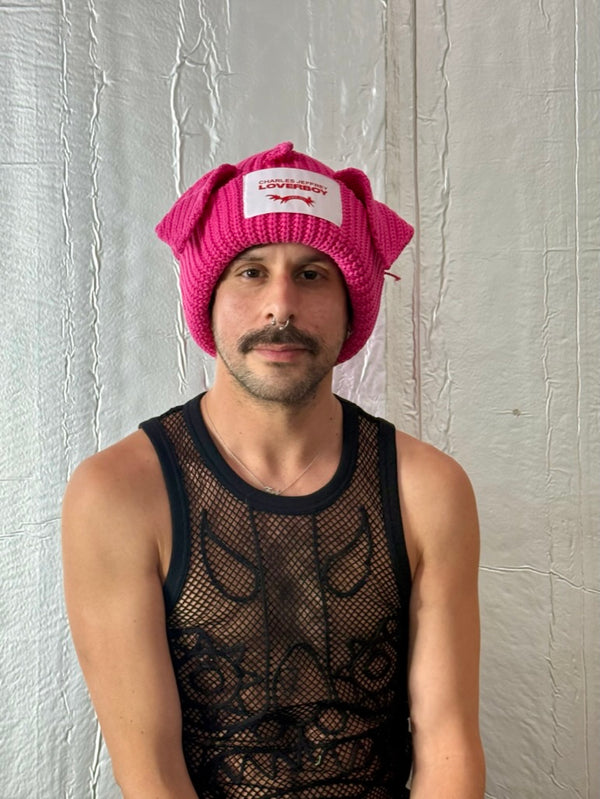 LOVERBOY BY CHARLES JEFFREY CHUNKY EARS BEANIE PINK