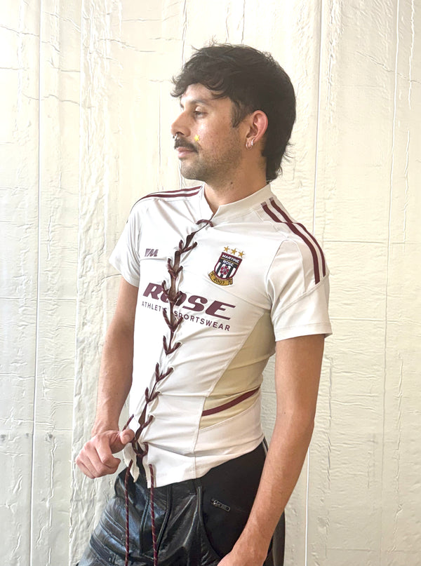 MARTINE ROSE LACE UP FOOTBALL TOP in GREY