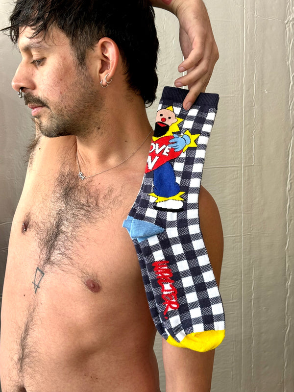 I Love W Socks Dark Blue by Walter Van Beirendonck