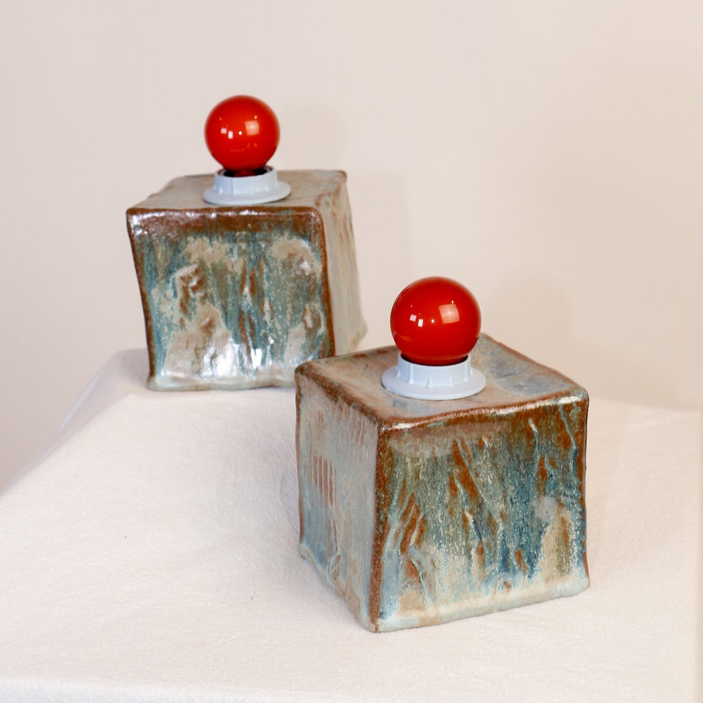 MLaed Cube Lamp teal Rust Set of two