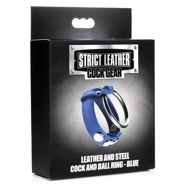 LEATHER AND STEEL COCK AND BALL RING BLUE BY STRICT LEATHER