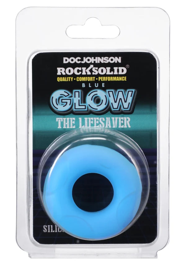 Rock Solid Lifesaver Glow in the Dark Silicone Cock Ring - Blue