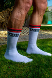 TOM OF FINLAND CALF HIGH SOCKS WHITE LOGO