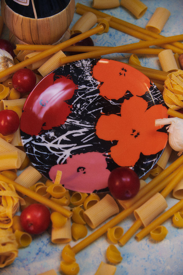 ANDY WARHOL PORCELAIN PLATE - FLOWERS - Red / Pink