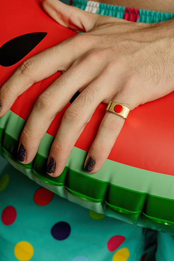 Red Circle Ring Gold by Jonathan Johnson