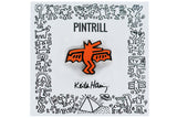 KEITH HARING BAT DOG PIN - ORANGE